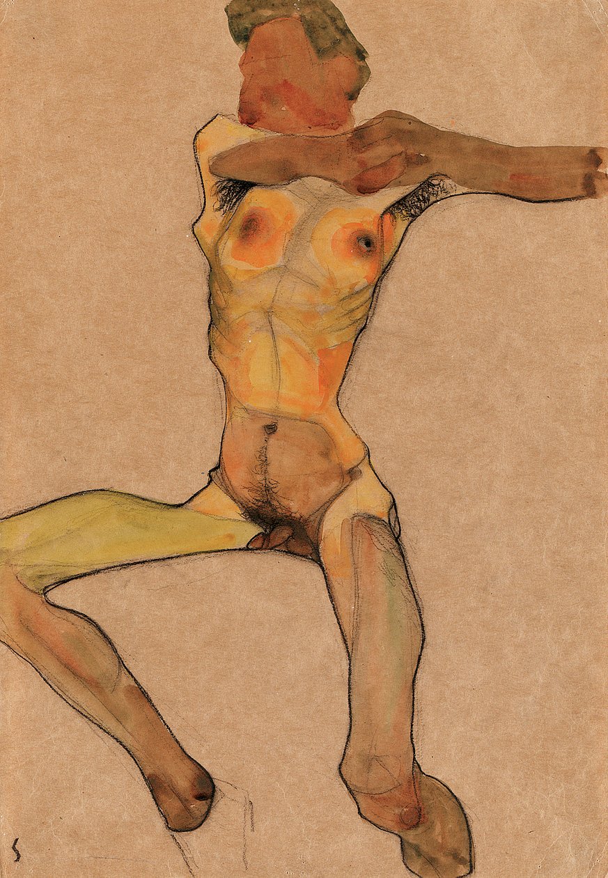 Naken man, gul, 1910 av Egon Schiele