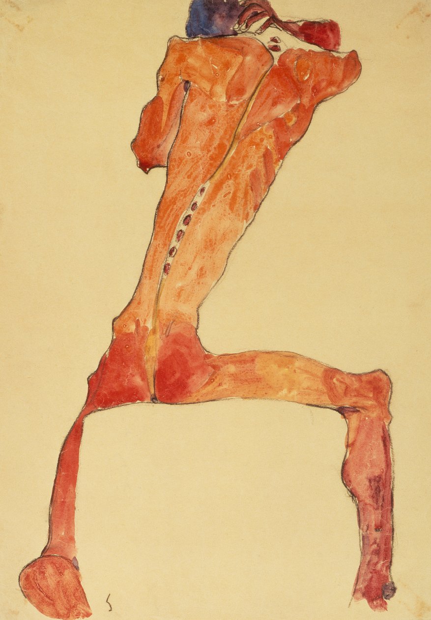 Mannerruckenhaut (penna och akvarell) av Egon Schiele