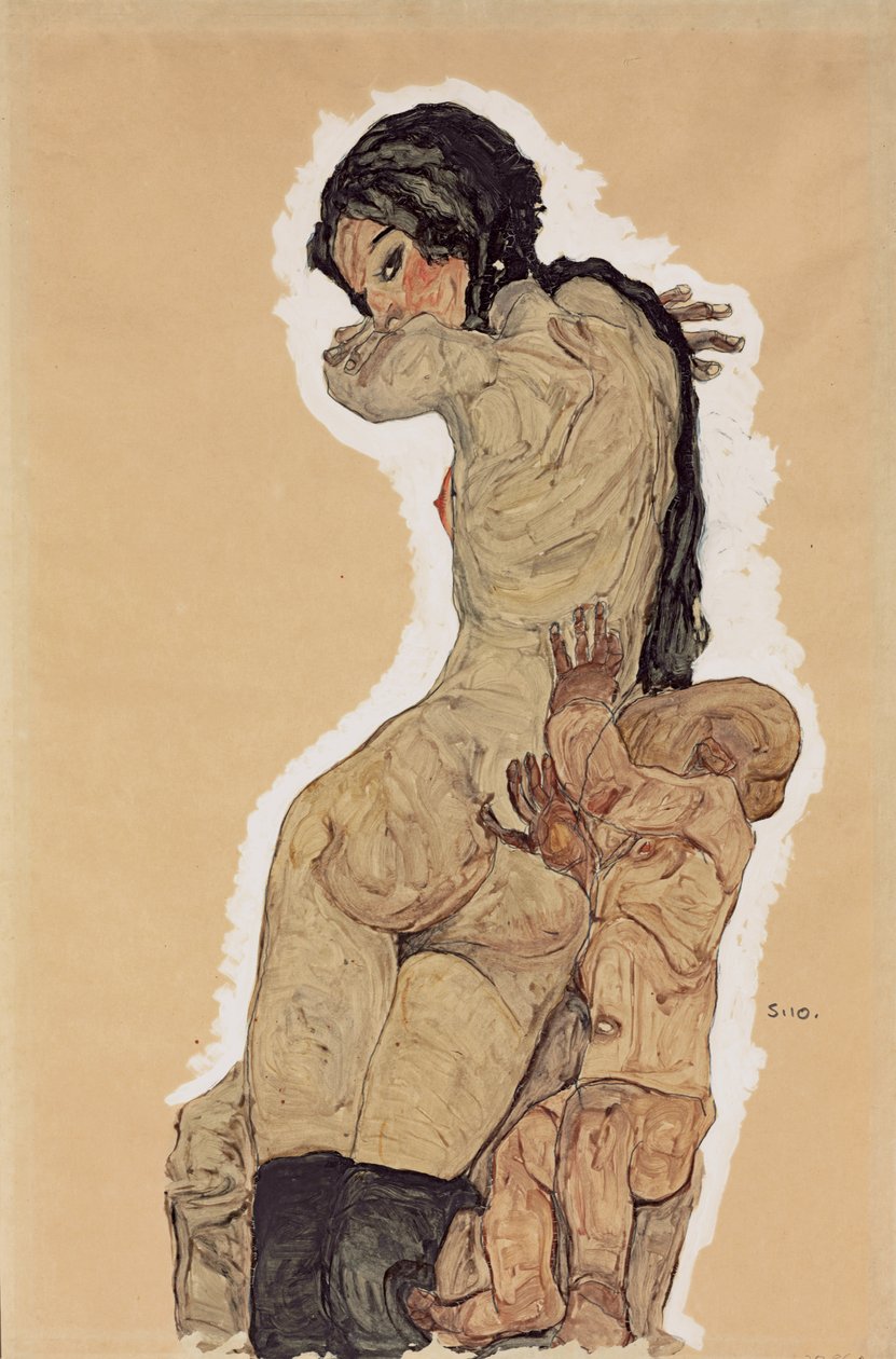 Mamma och barn; mamma och barn av Egon Schiele
