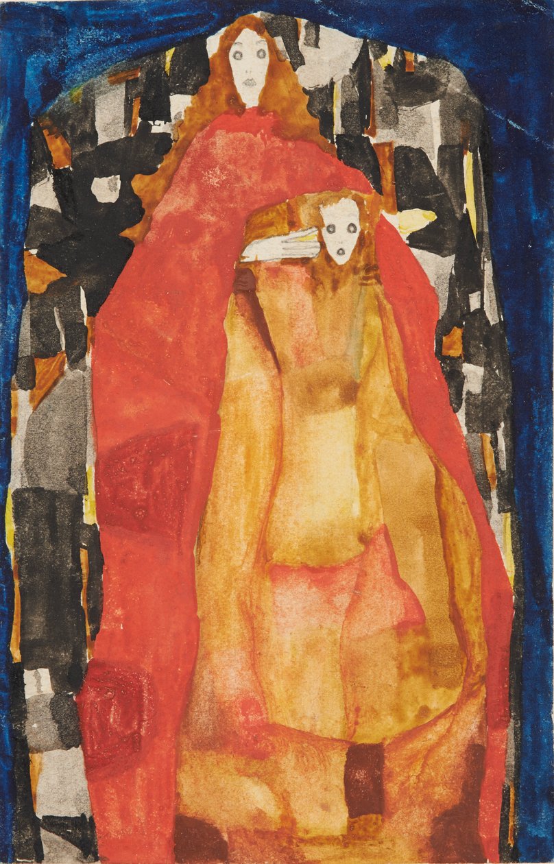 Mor med barn i röd rock, 1911. av Egon Schiele