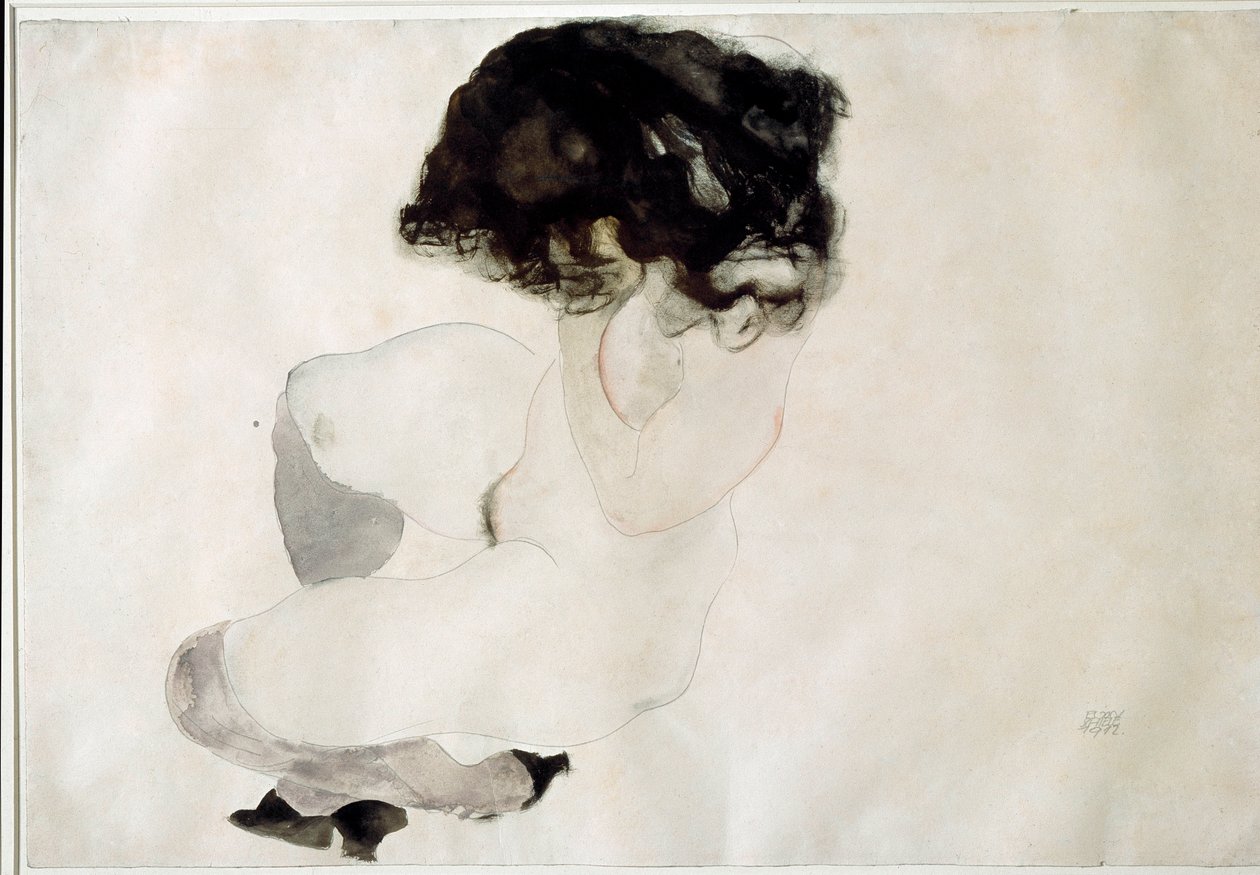 Naken hukande. Teckning av Egon Schiele av Egon Schiele