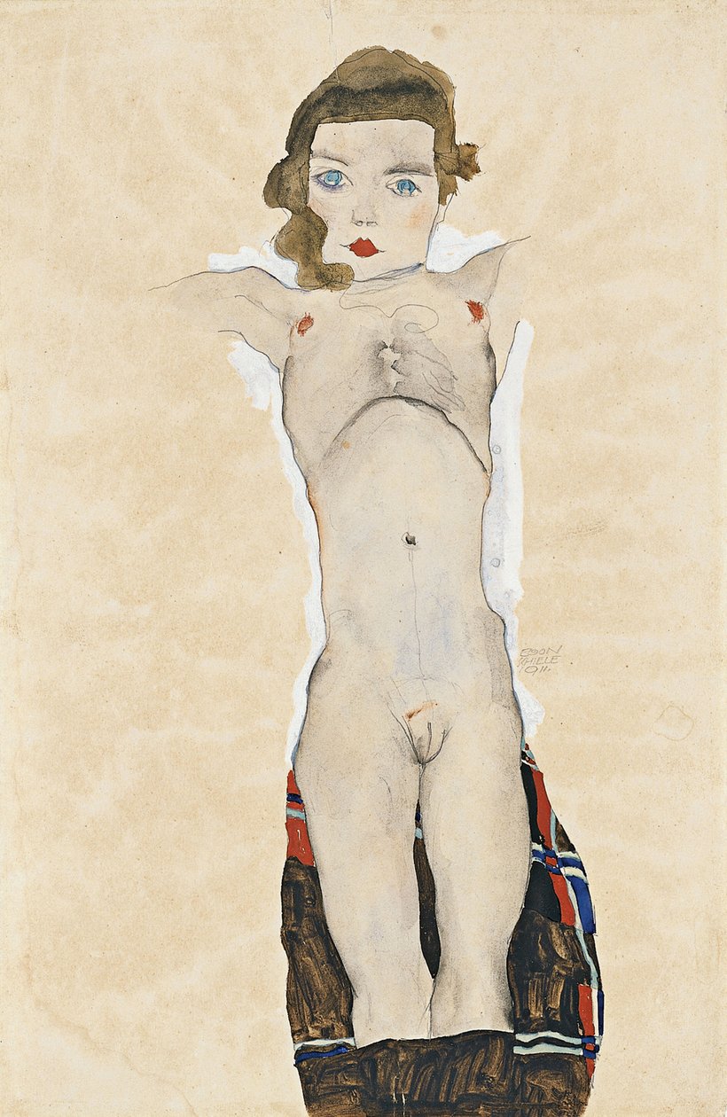 Naken flicka med utsträckta armar, 1911 av Egon Schiele