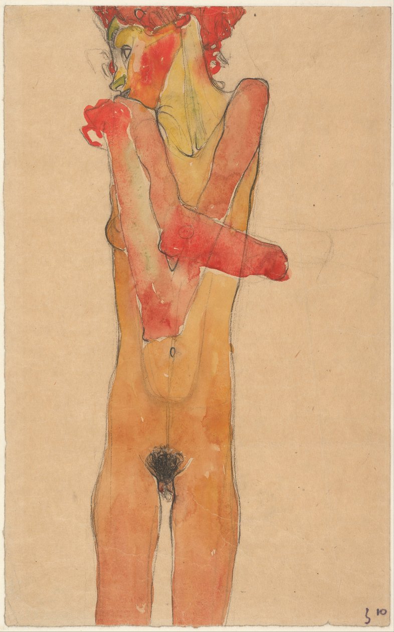 Naken flicka med korsade armar, 1910 av Egon Schiele