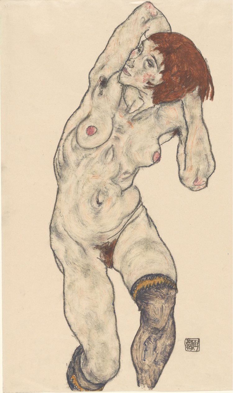 Naken i svarta strumpor, 1917. av Egon Schiele