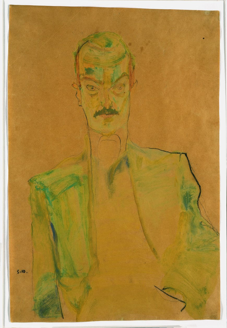 Naken på färgat tyg, 1911 (wc och penna med gouache på papper) av Egon Schiele