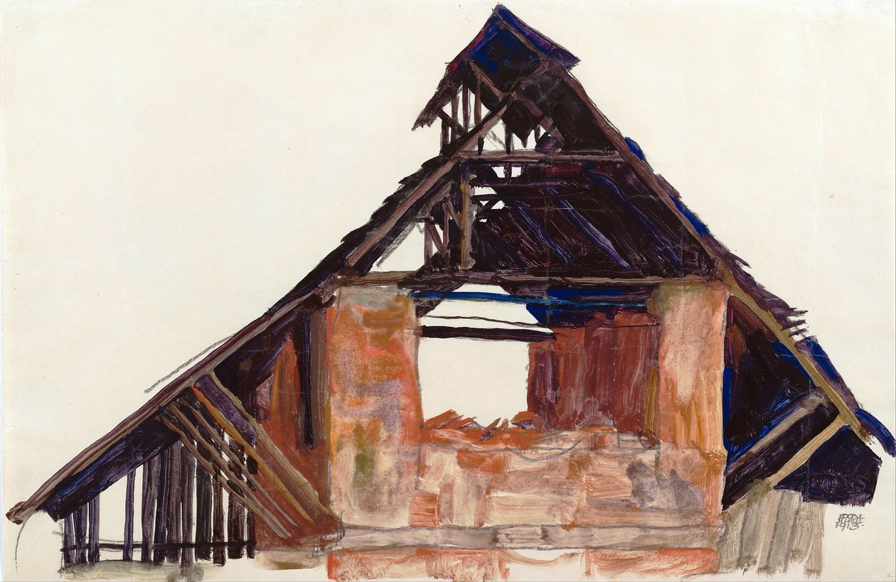 Old Gable (vieux gavel) - Schiele, Egon (1890-1918) - 1913 - Gouache på papper - 32x48,6 - Leopold Museum, Wien av Egon Schiele