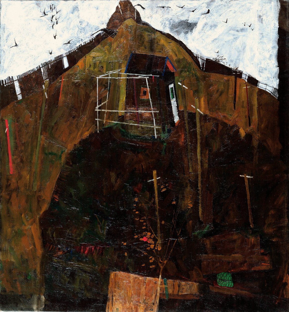 Landskap med korpar - Målning av Egon Schiele (1890-1918) olja på duk (95,8x89 cm) av Egon Schiele