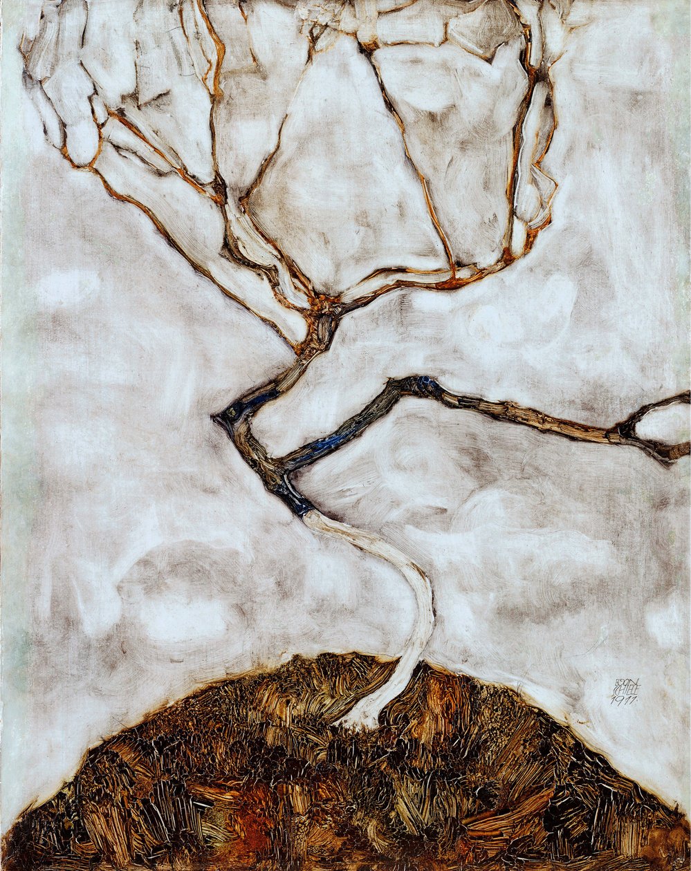 Litet träd på senhösten - Målning av Egon Schiele (1890-1918) olja på duk (42x33,5 cm) av Egon Schiele
