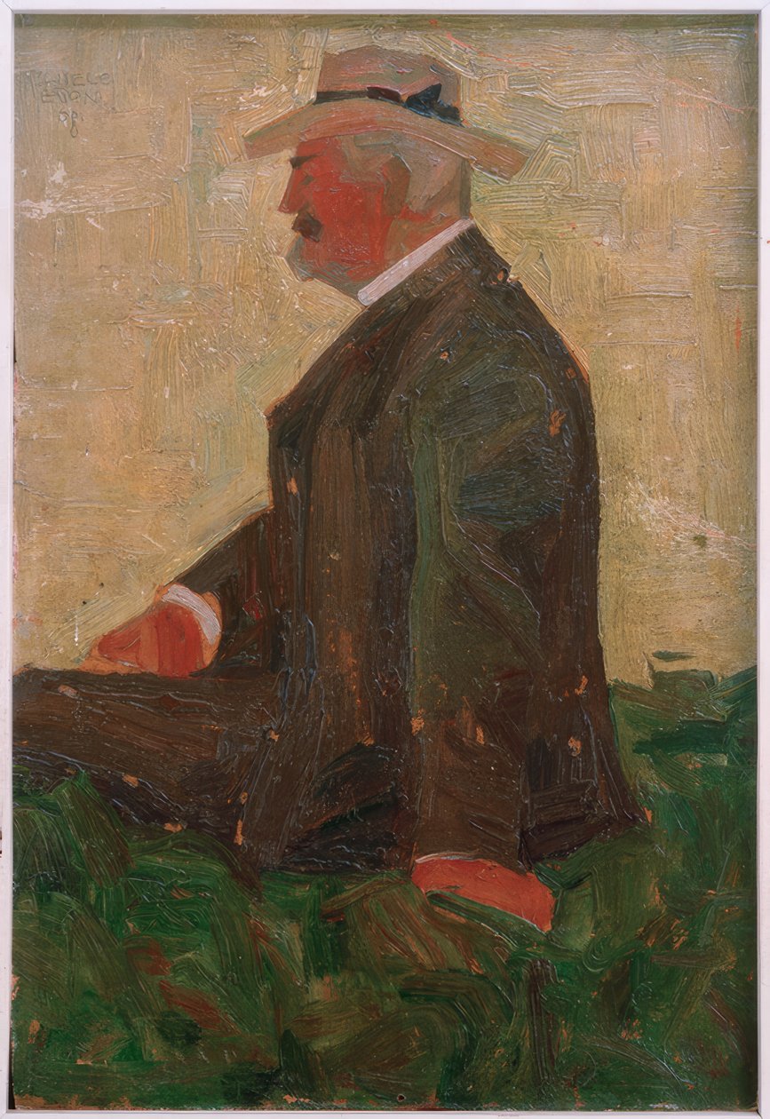 Porträtt av en skäggig man med en stråhatt (Leopold Czihacz av Egon Schiele