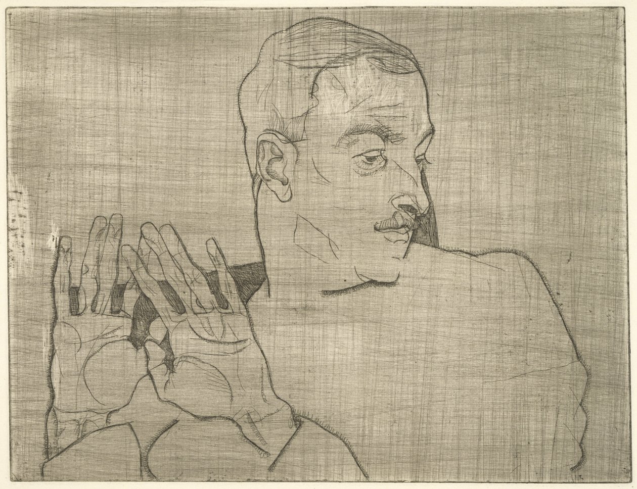 Porträtt av Arthur Roessler, 1914 (torrnål) av Egon Schiele