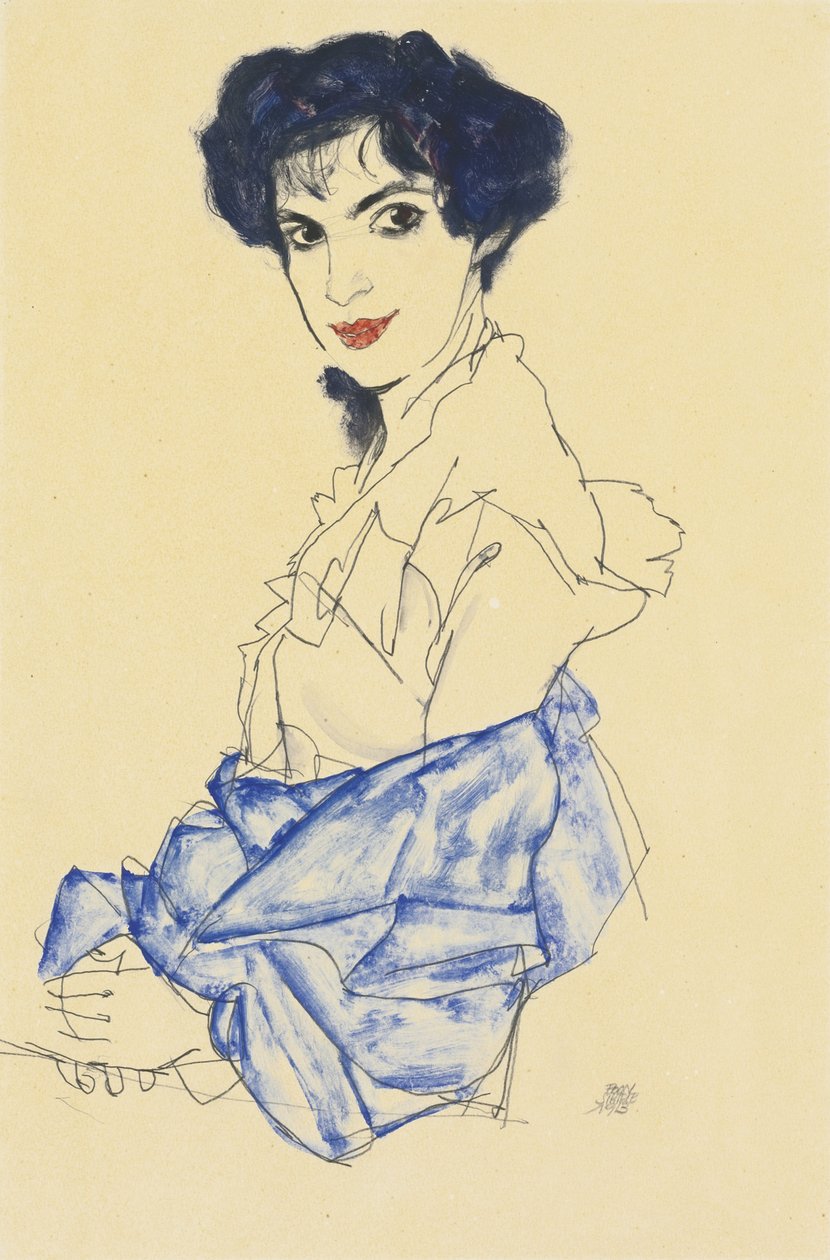 Porträtt av Elisabeth Lederer, sittande med händerna vikta, 1913 av Egon Schiele