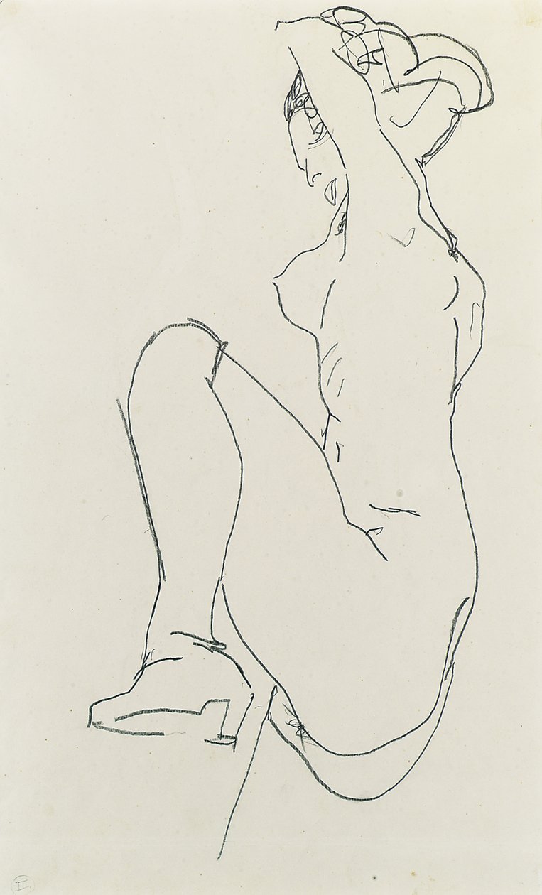 Kvinnlig naken på knä, 1913 av Egon Schiele