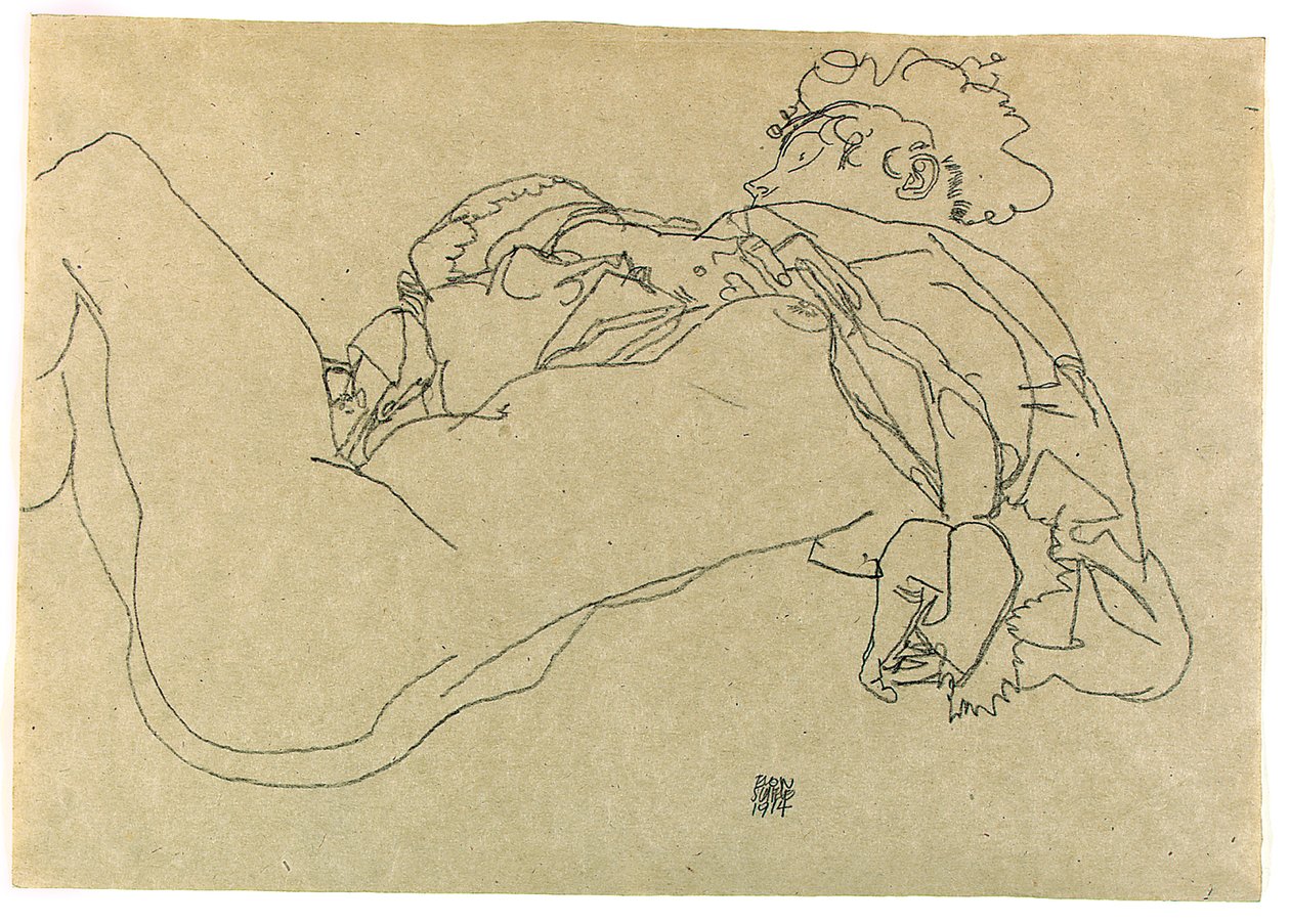 Liggande kvinnlig naken, 1914 av Egon Schiele