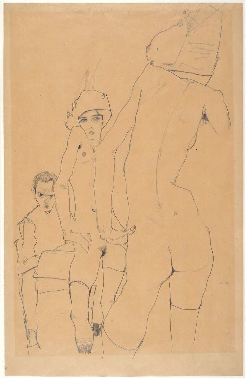Schiele med nakenmodell före spegeln av Egon Schiele