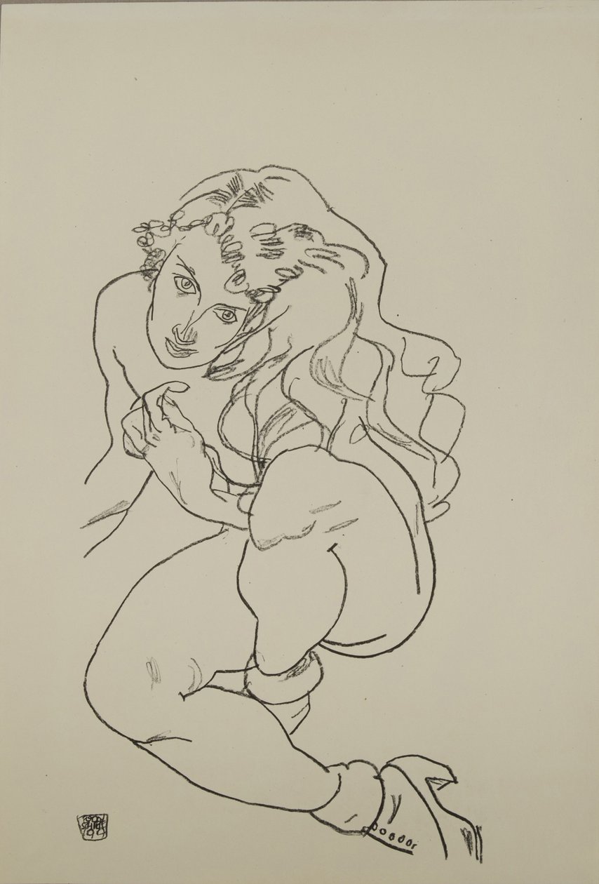 Sittande naken, 1917 av Egon Schiele