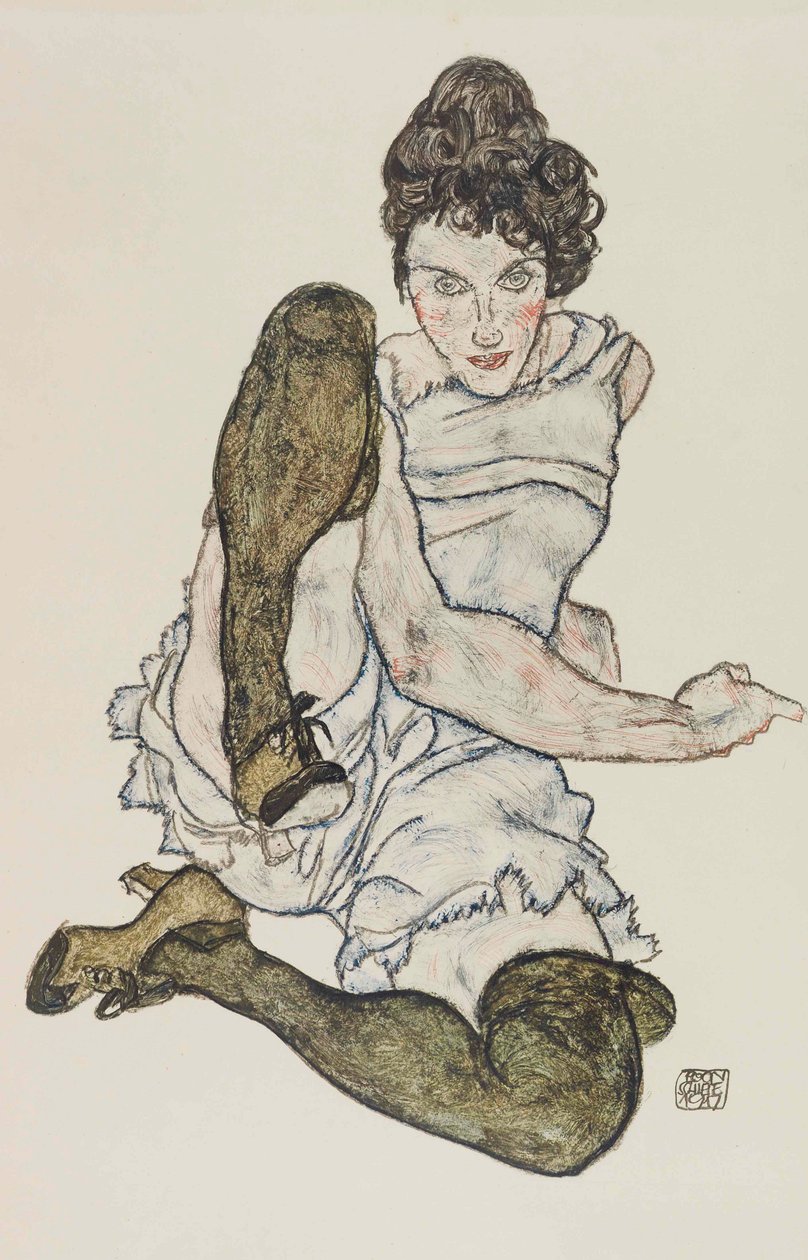 Sittande kvinna med uppdragna ben, 1917. av Egon Schiele