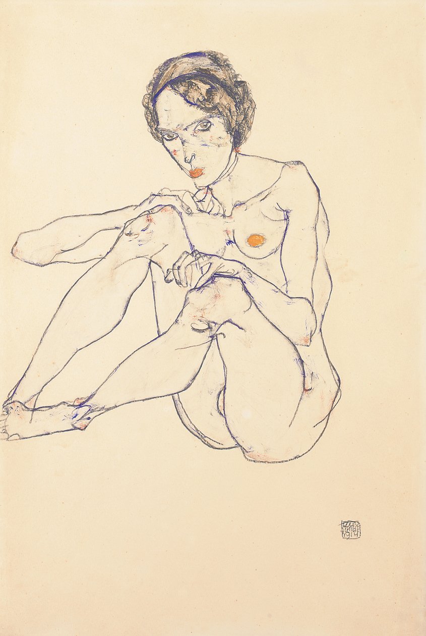 Sittande kvinnlig naken, 1914 av Egon Schiele