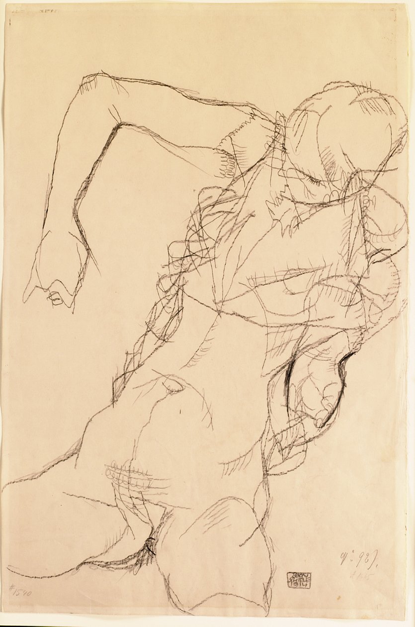 Sittande naken, 1914 av Egon Schiele