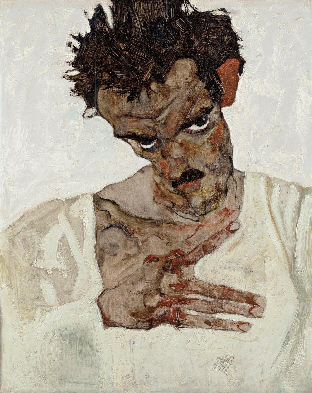 Självporträtt med nedböjt huvud av Egon Schiele