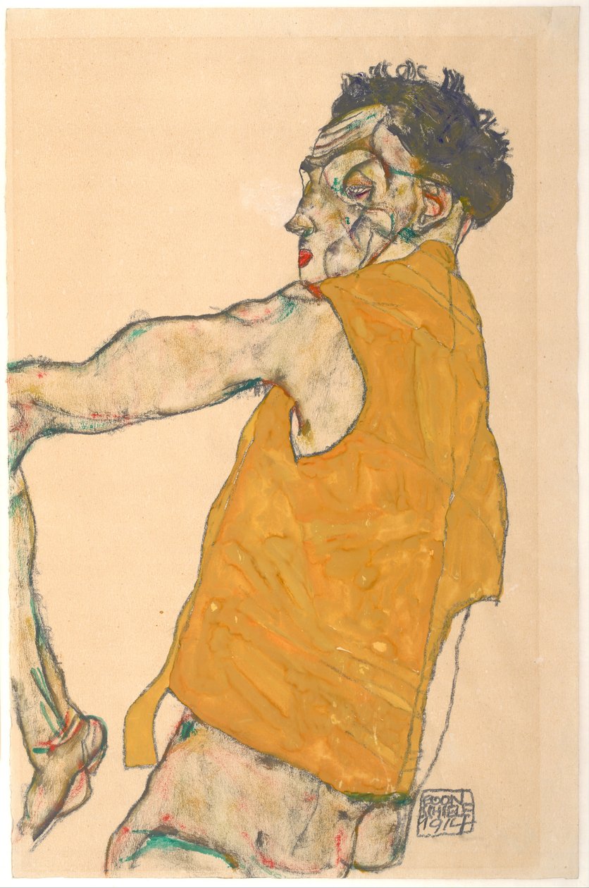 Självporträtt i gul väst, 1914 av Egon Schiele