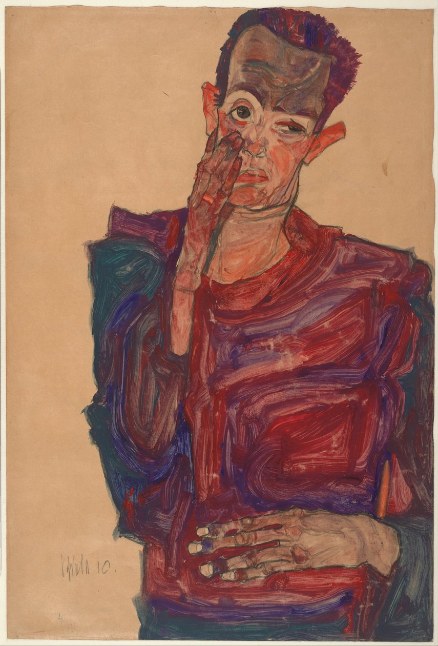 Självporträtt med ögonlocket neddraget, 1910 av Egon Schiele