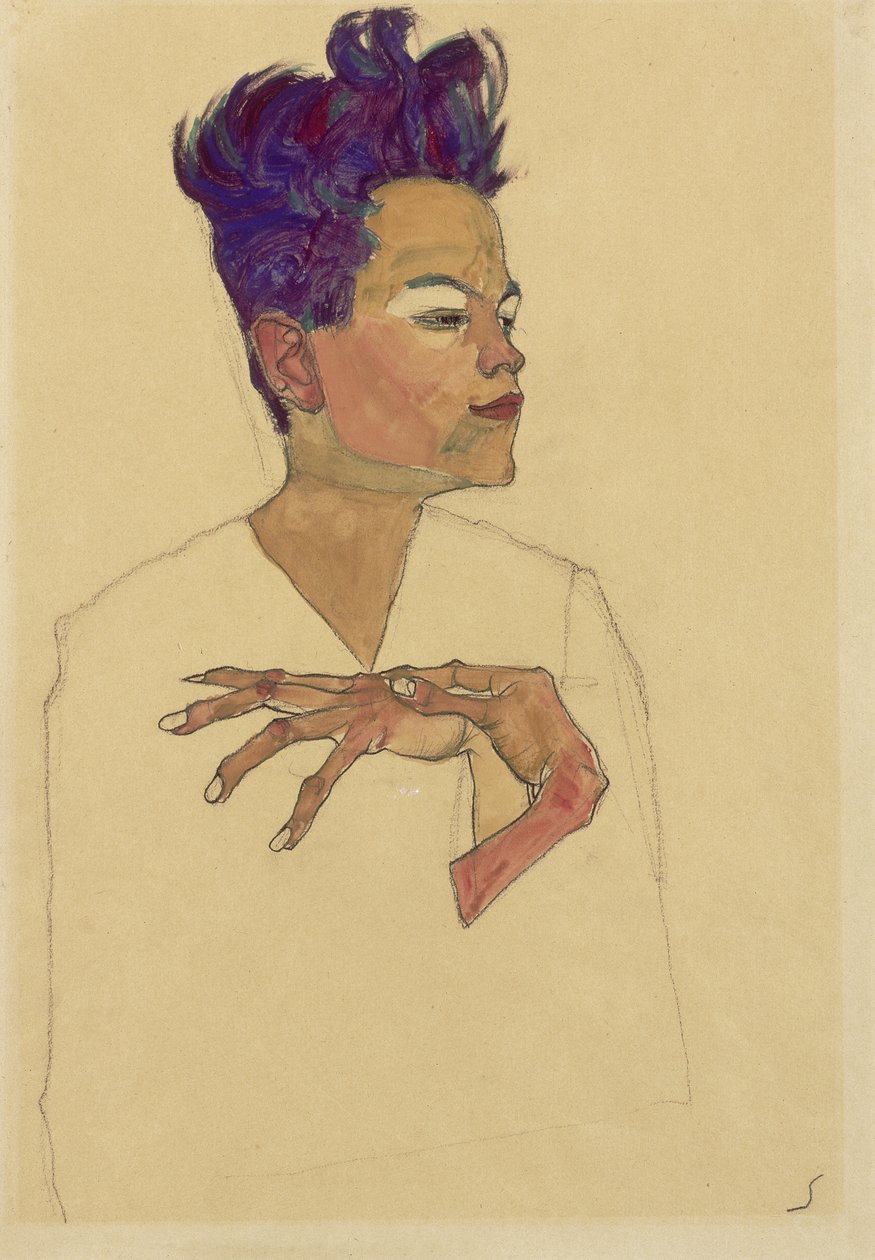 Självporträtt med händerna på bröstet, 1910 av Egon Schiele