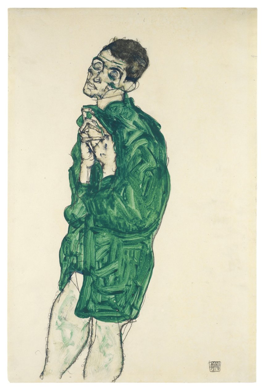 Självporträtt i grön skjorta med slutna ögon, 1914 av Egon Schiele