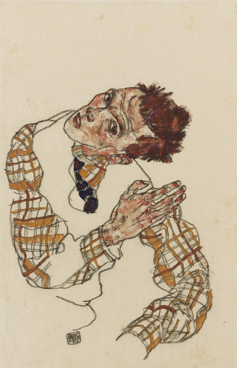 Självporträtt med rutig skjorta, 1917 av Egon Schiele