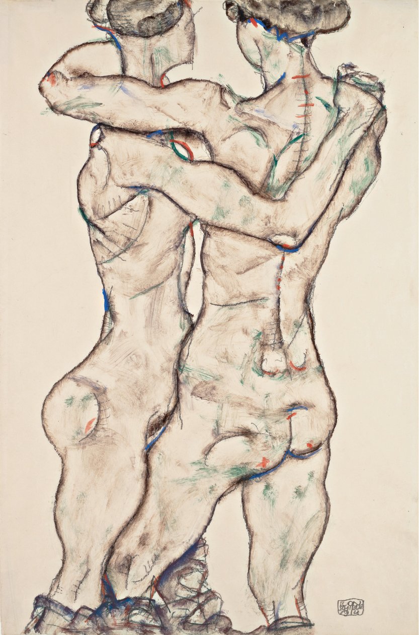 Omfamnande nakna flickor av Egon Schiele