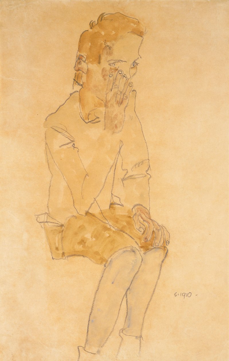 Sittande pojke, 1910 av Egon Schiele