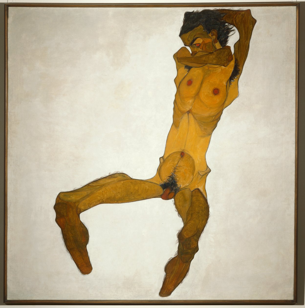 Sitzender Männerakt ... (olja och akvarell på duk) av Egon Schiele