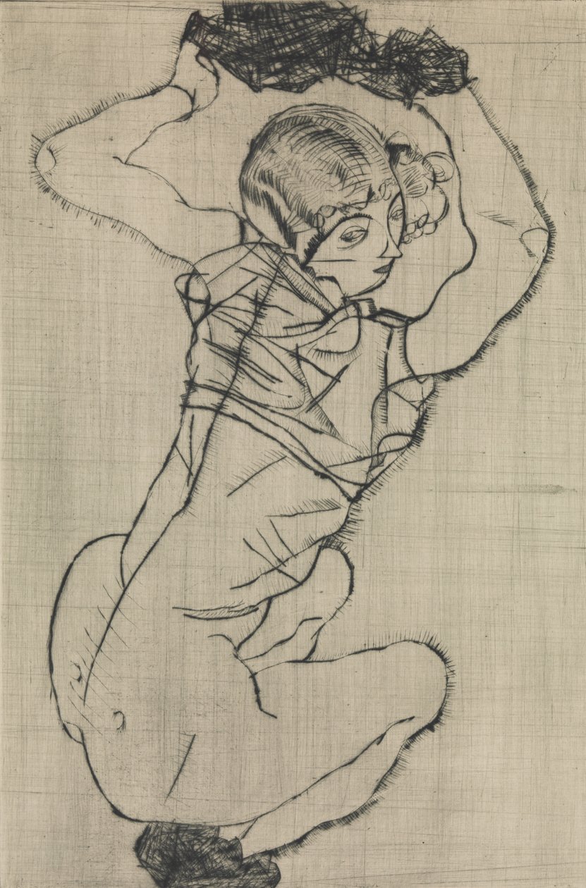 Hukande kvinna, 1914. av Egon Schiele