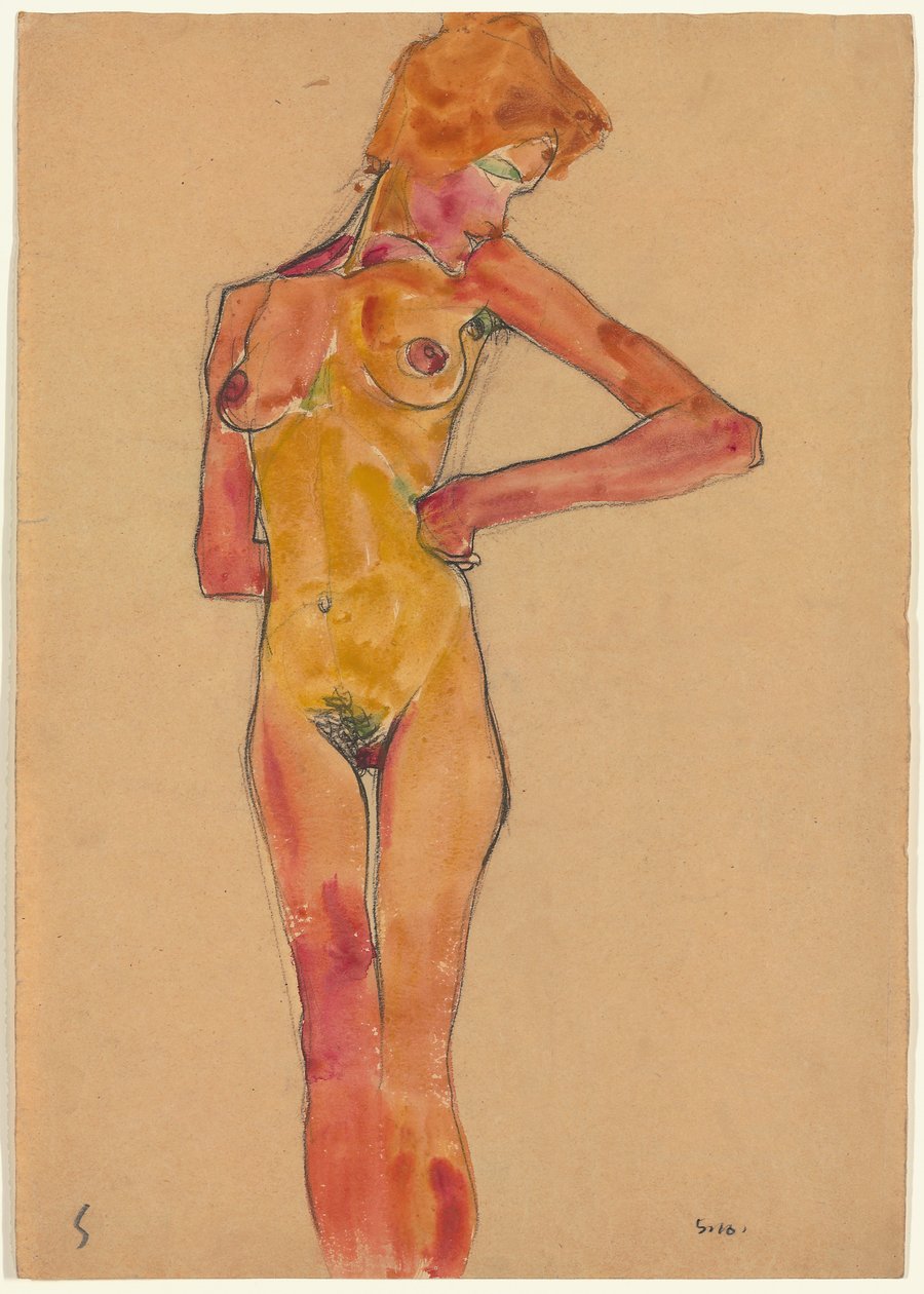 Stående Kvinna Naken av Egon Schiele