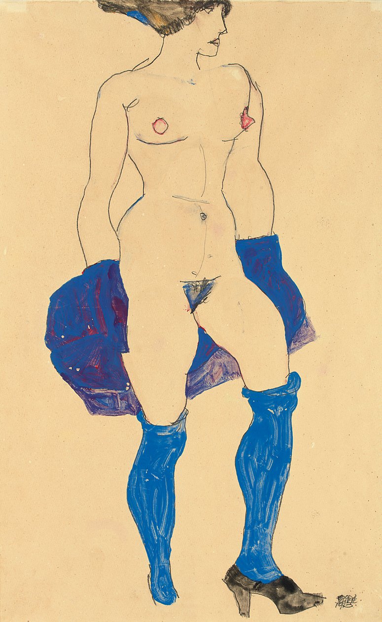 Stående kvinna med skor och strumpor, 1913 av Egon Schiele