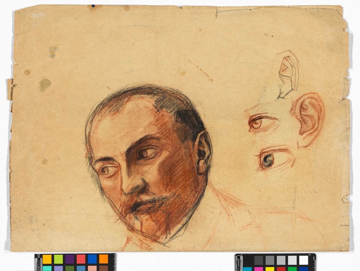 Studienblatt (Kopf, Augen, Ohren) av Egon Schiele