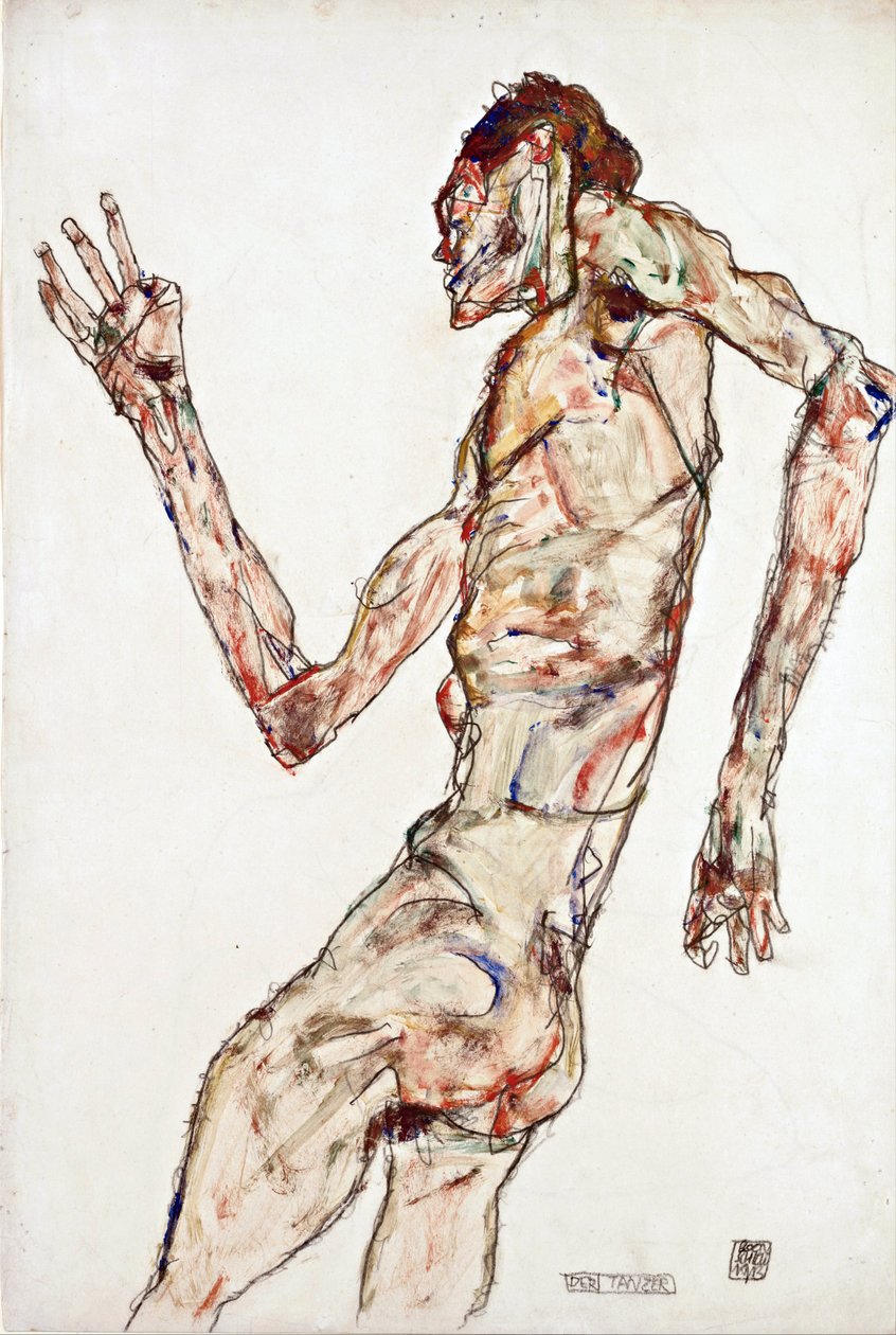 Dansaren - Schiele, Egon (1890-1918) - 1913 - Svart krita, Gouache på papper - 48,3x32,3 - Leopold Museum, Wien av Egon Schiele