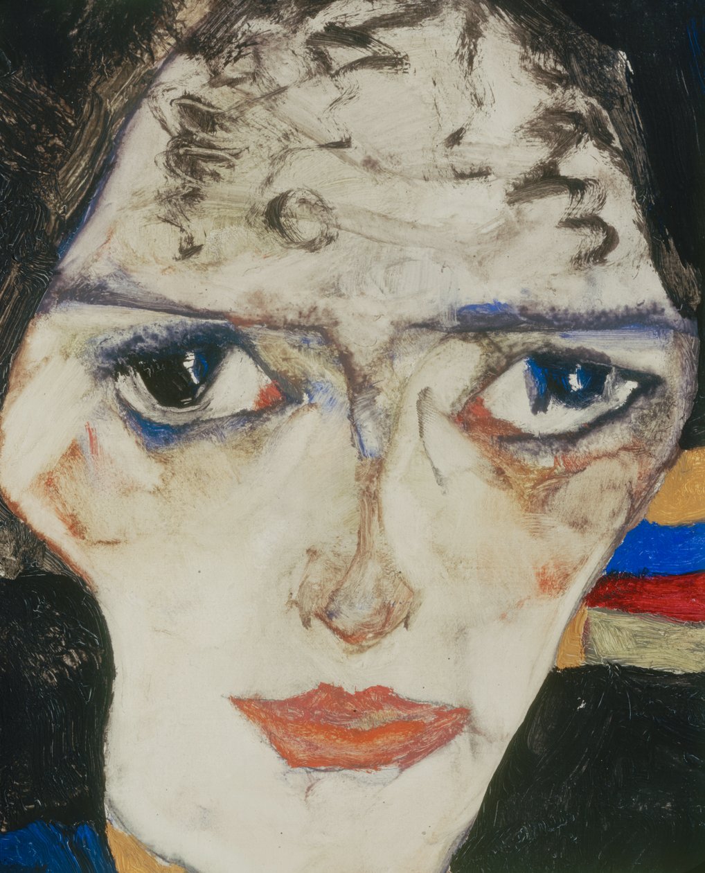 Sörjande kvinna (olja på trä) av Egon Schiele