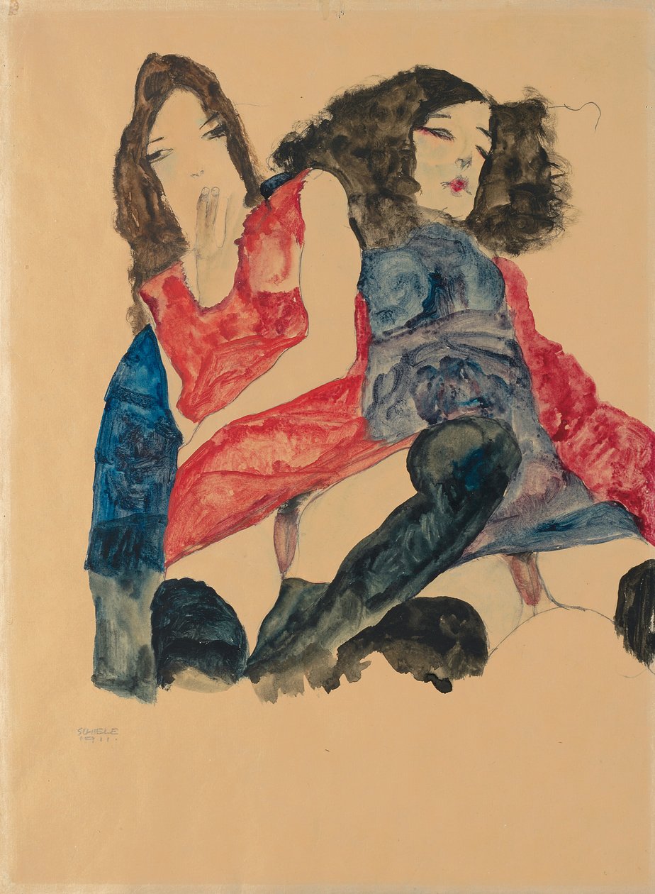 Två tjejer; Två flickor, 1911 av Egon Schiele