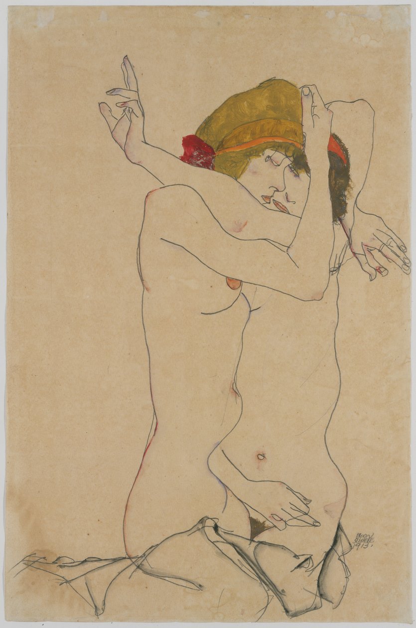 Två kvinnor omfamnar, 1913. av Egon Schiele