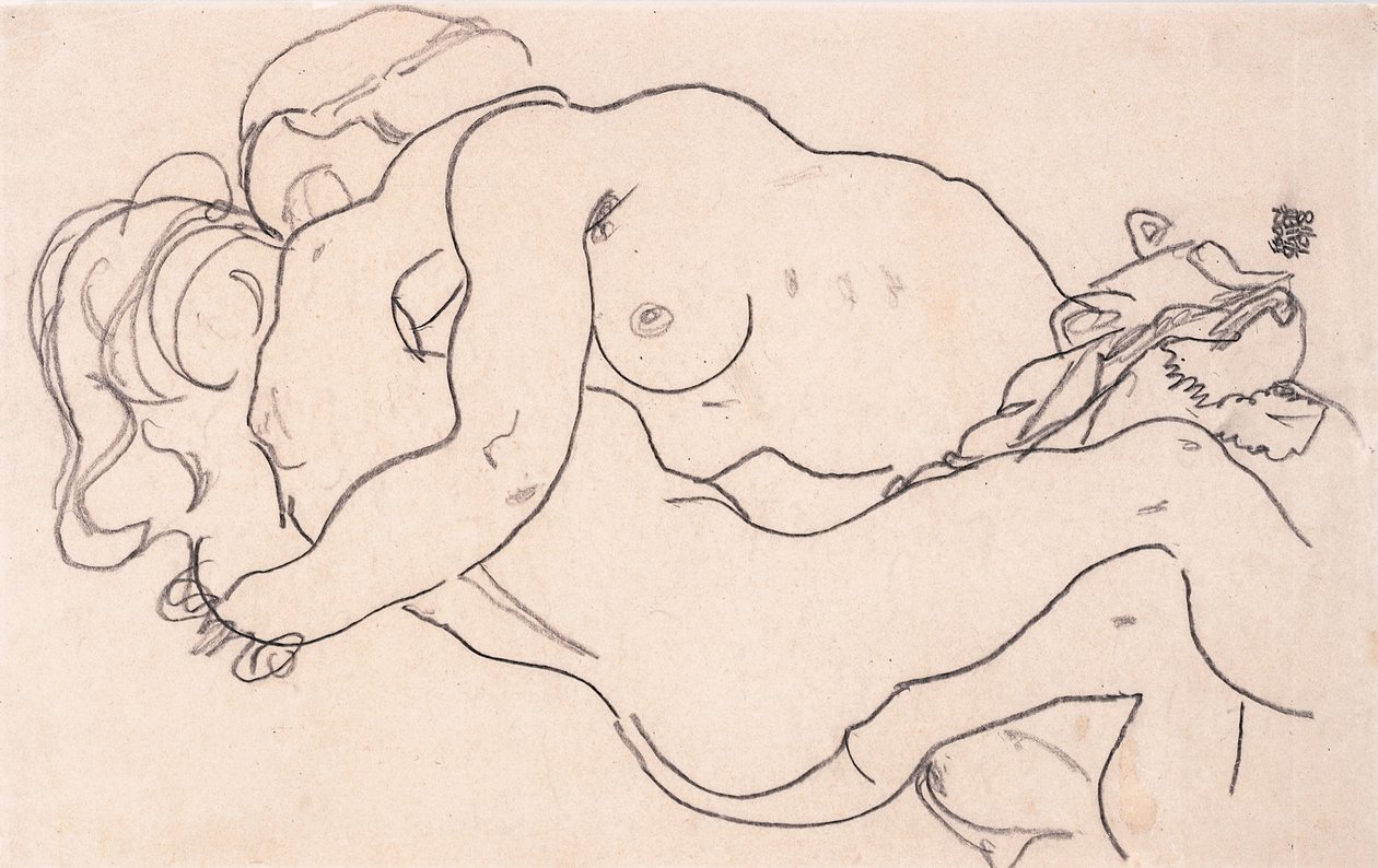 Två omfamnande kvinnliga nakenbilder, 1918 av Egon Schiele