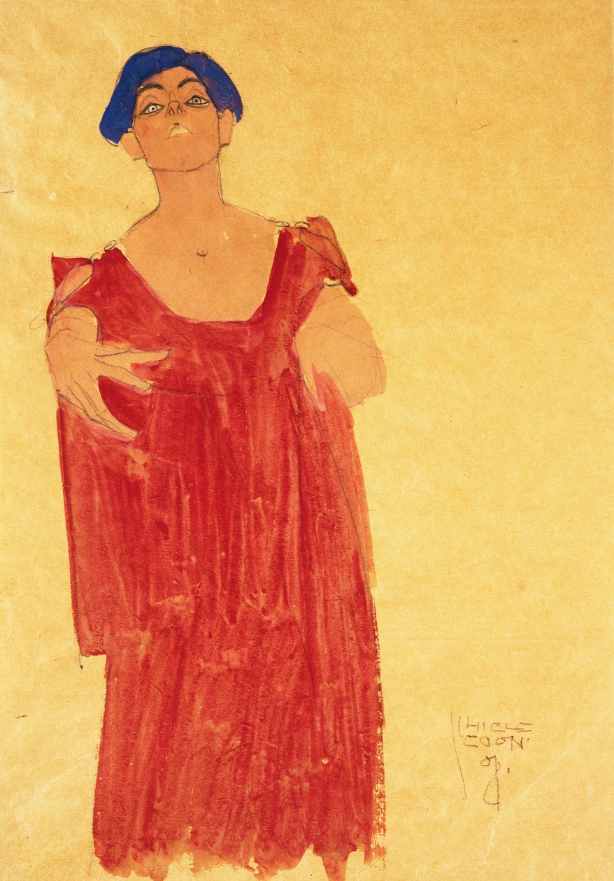 kvinna med blått hår; Kvinna med blått hår, 1918 av Egon Schiele
