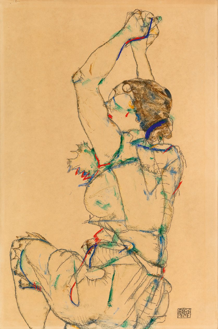 Kvinna med höjda armar, 1914. av Egon Schiele