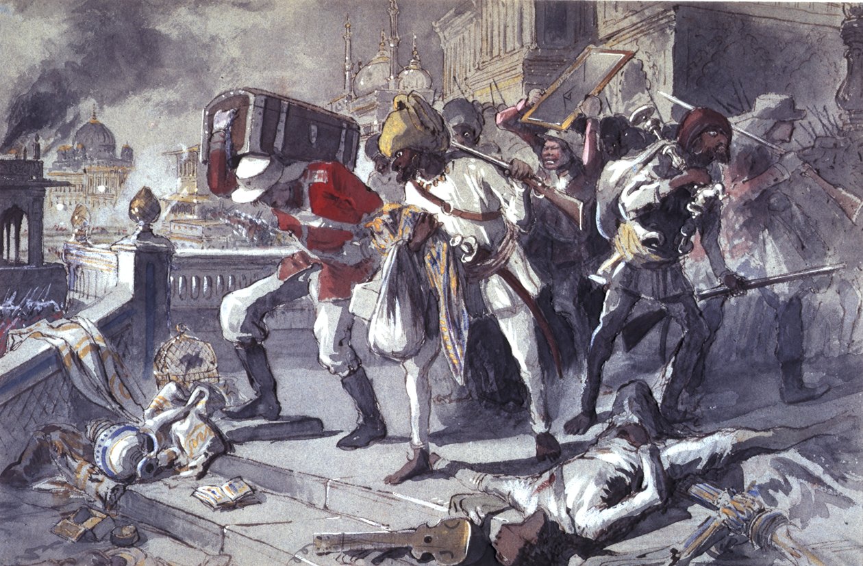 Brittiska och indiska trupper plundrar Kaisarbagh under erövringen av Lucknow i mars av Egron Sellif Lundgren