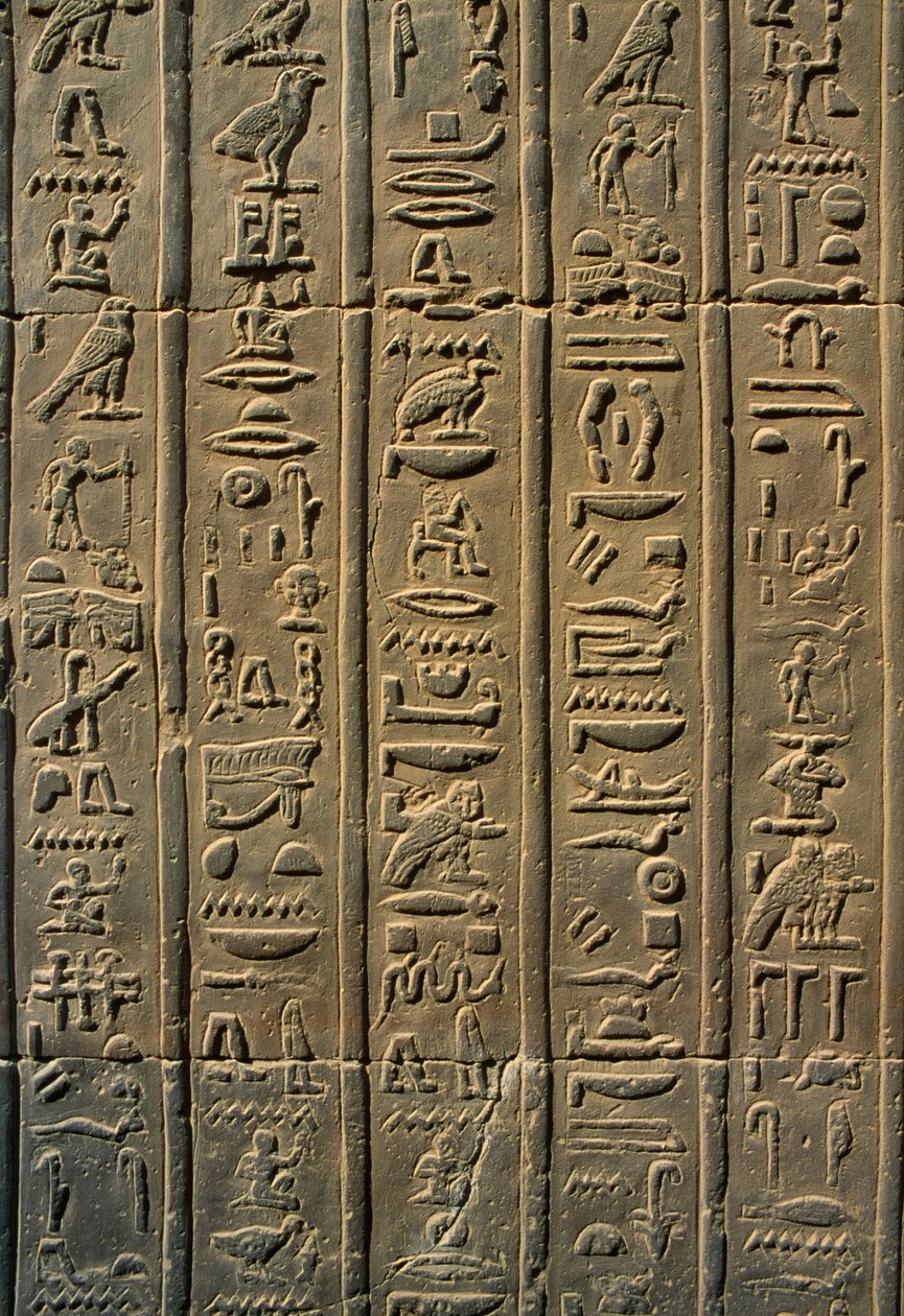 Detalj av en lättnad hieroglyfer sten av Egyptian