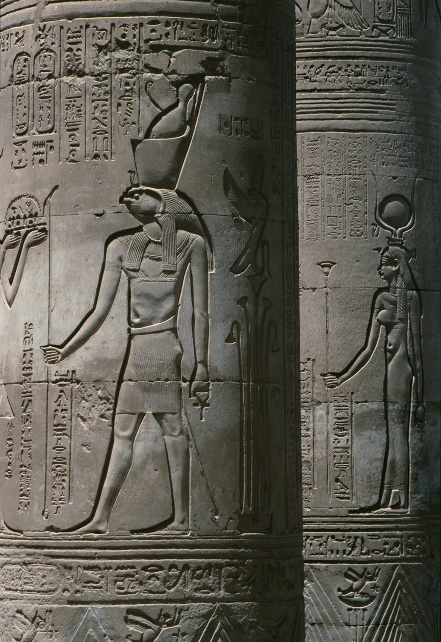 Detalj av pelargången, det romerska och ptolemaiska dubbeltemplet Sobek och Haroeris vid floden Nilen av Egyptian