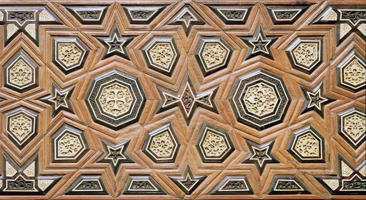 Ett par fönsterluckor från en kyrka (trä inlagt med elfenben och ebenholts) (detalj) av Egyptian