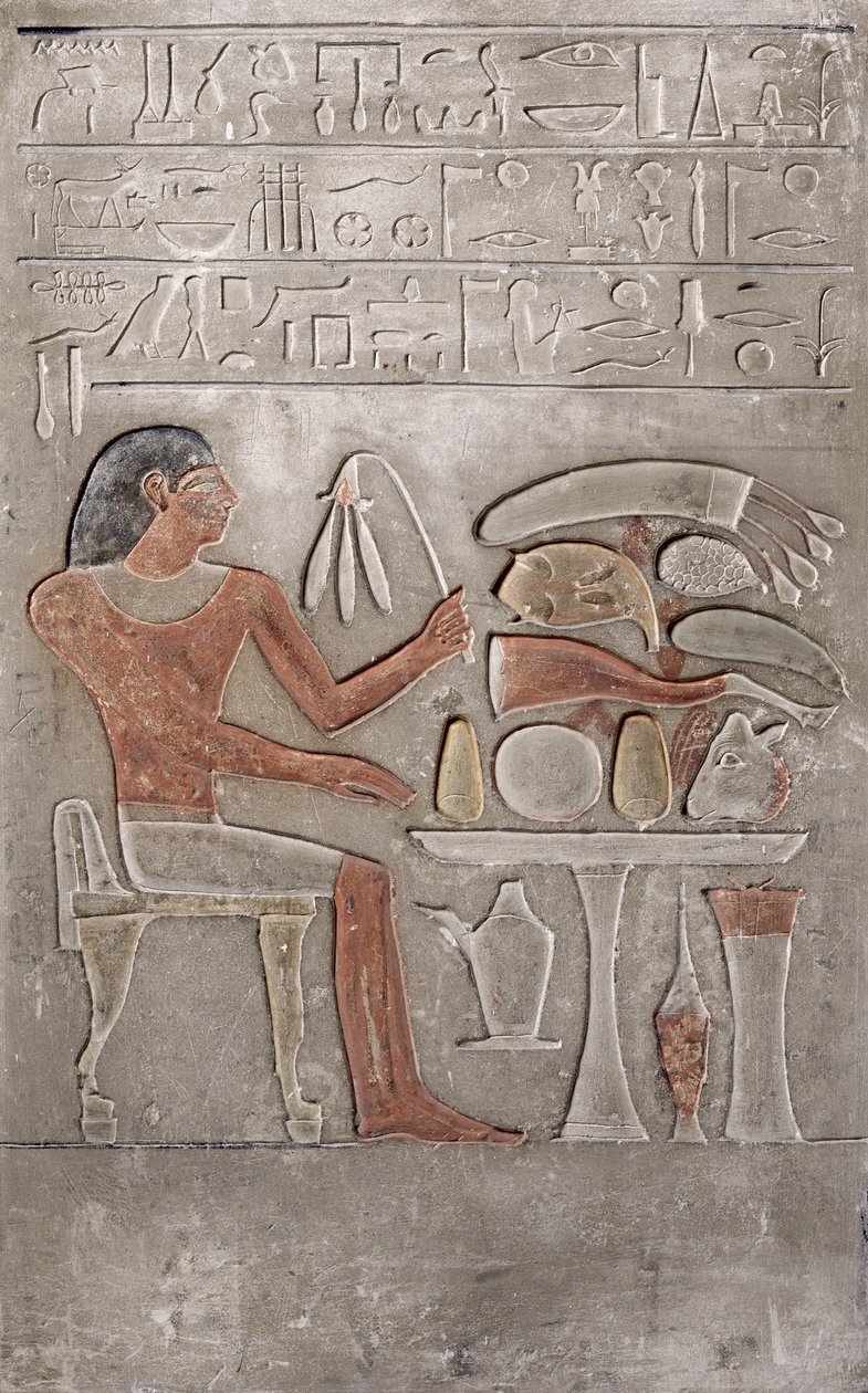 Stela föreställande den avlidne inför ett offerbord (målad kalksten) av Egyptian