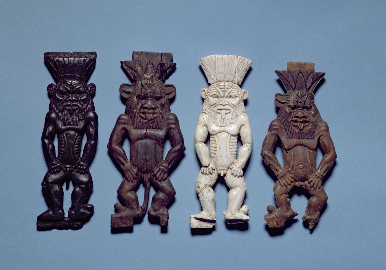 Fyra figurer av den groteska gudomen Bes, Nya riket (trä och elfenben) av Egyptian 18th Dynasty