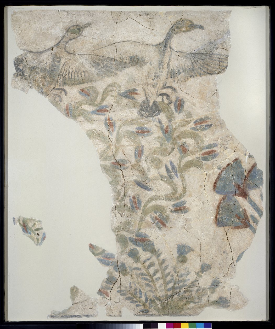 Fragment av en målad stenplatta som föreställer gäss som flyger från ett kärr, Nya riket av Egyptian 18th Dynasty