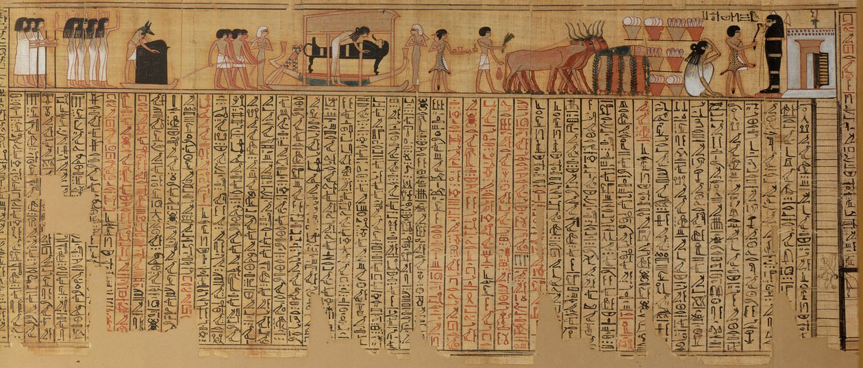 Den avlidnes ande som stiger ner i sin grav, från Neqbeds dödsbok, Nya riket (papyrus) av Egyptian 18th Dynasty